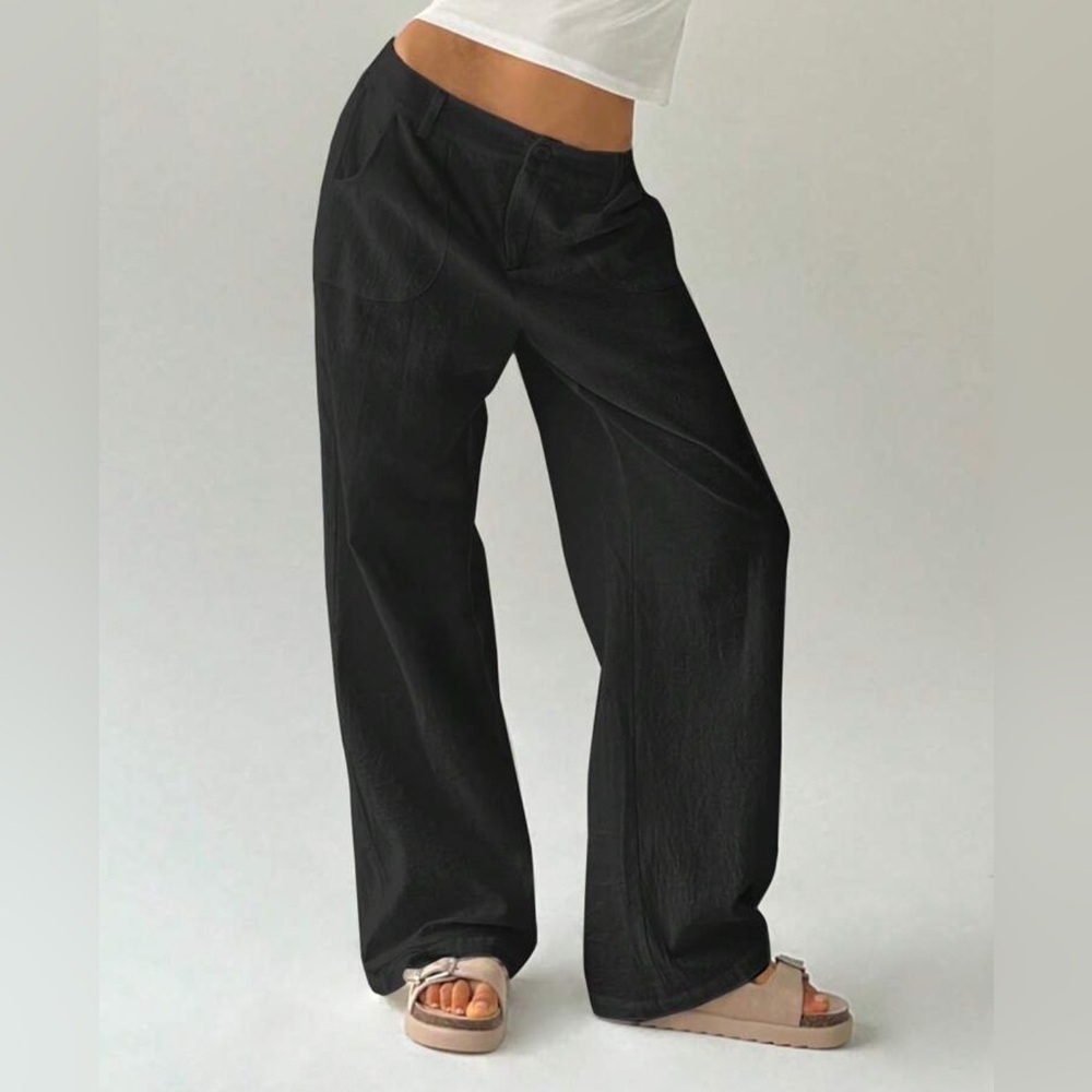 NEW Stylish Black Wide-Leg Cotton Pants
